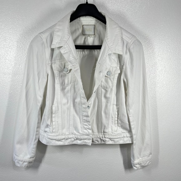 Paige Denim Jacket White Cotton Blend Classic Jean Jacket Size‎ Large - Picture 1 of 9